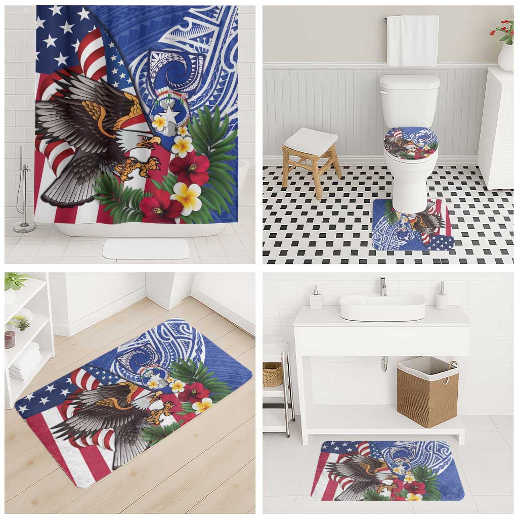 United States and Northern Mariana Islands Bathroom Set USA Flag Eagle CNMI Latte Stone Tropical Flowers LT14 - Polynesian Pride