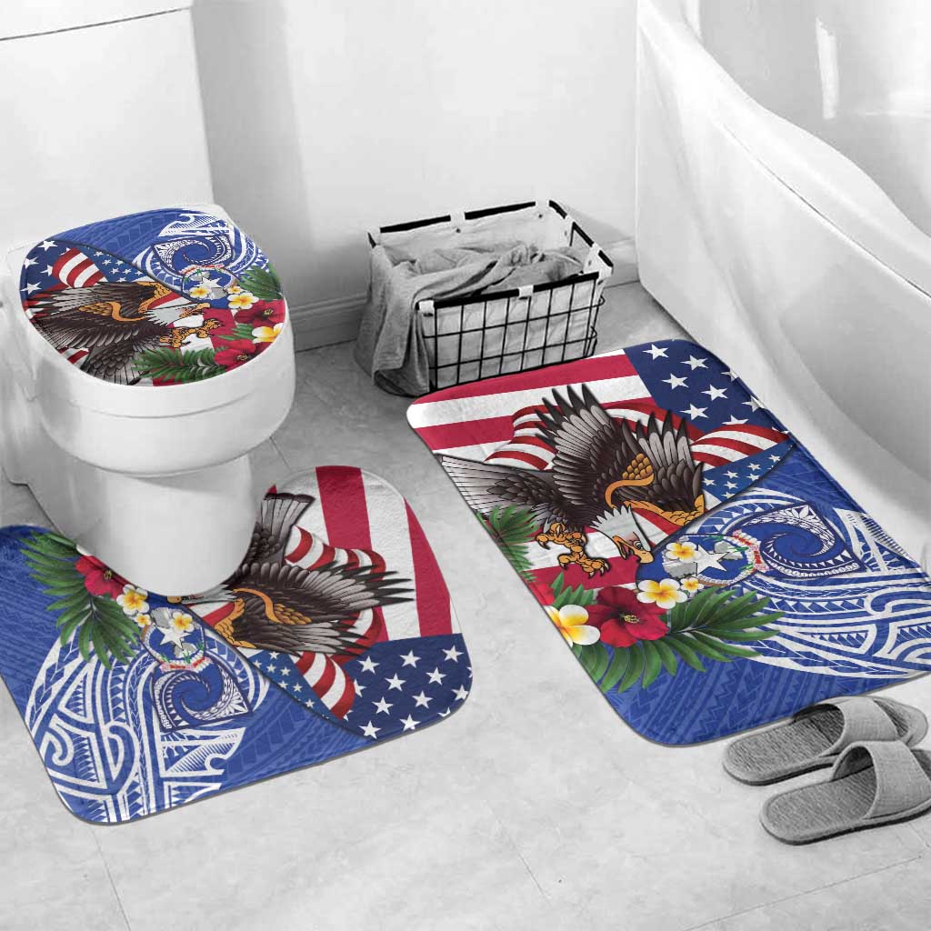 United States and Northern Mariana Islands Bathroom Set USA Flag Eagle CNMI Latte Stone Tropical Flowers LT14 Mat Set Only (3 pcs) One Size Blue - Polynesian Pride
