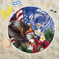 United States and Northern Mariana Islands Beach Blanket USA Flag Eagle CNMI Latte Stone Tropical Flowers LT14 One Size 150cm Blue - Polynesian Pride