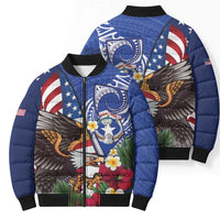United States and Northern Mariana Islands Bomber Puffer Jacket USA Flag Eagle CNMI Latte Stone Tropical Flowers LT14 - Polynesian Pride