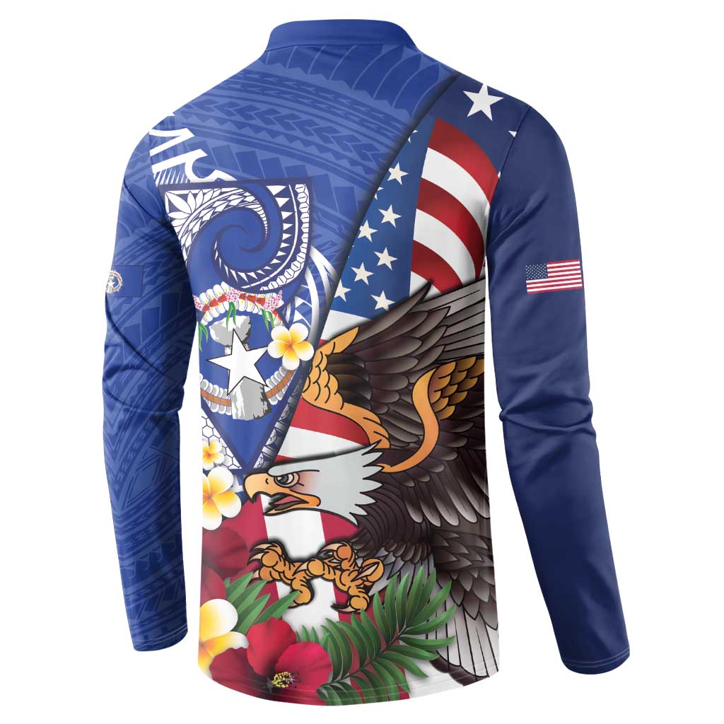 United States and Northern Mariana Islands Button Sweatshirt USA Flag Eagle CNMI Latte Stone Tropical Flowers