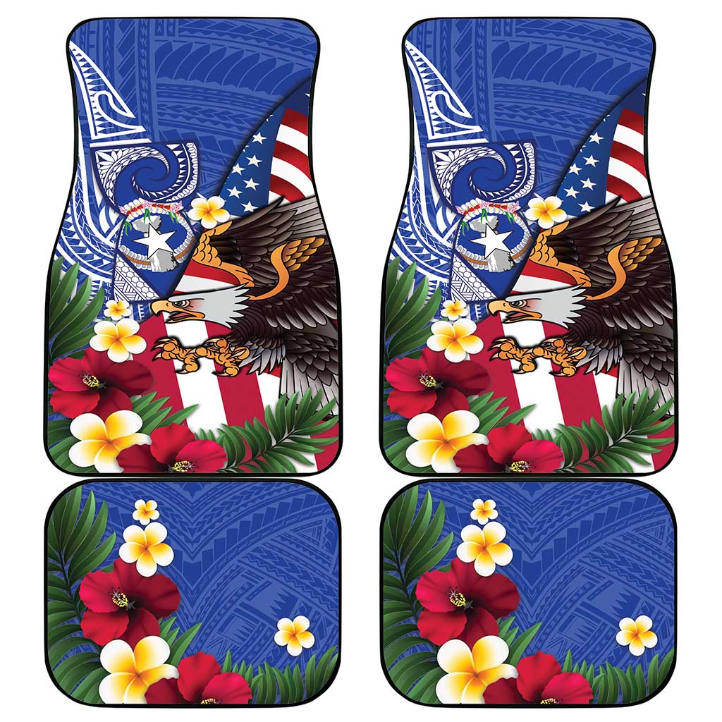 United States and Northern Mariana Islands Car Mats USA Flag Eagle CNMI Latte Stone Tropical Flowers LT14 - Polynesian Pride