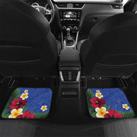 United States and Northern Mariana Islands Car Mats USA Flag Eagle CNMI Latte Stone Tropical Flowers LT14 Set 2pcs - Back Blue - Polynesian Pride