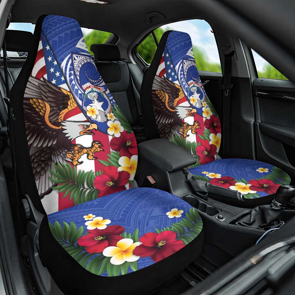 United States and Northern Mariana Islands Car Seat Cover USA Flag Eagle CNMI Latte Stone Tropical Flowers LT14 One Size Blue - Polynesian Pride