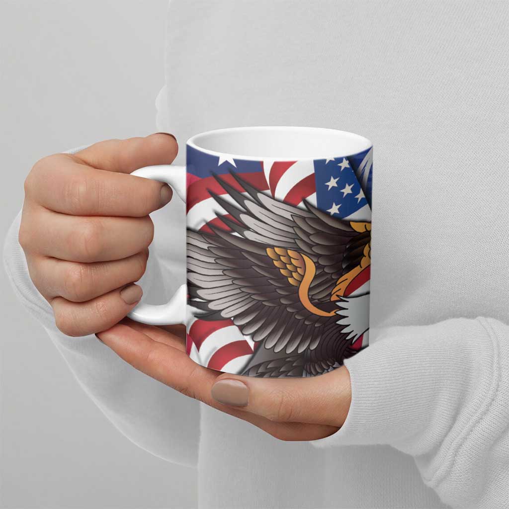 United States and Northern Mariana Islands Ceramic Mug USA Flag Eagle CNMI Latte Stone Tropical Flowers