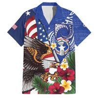 United States and Northern Mariana Islands Family Matching Off Shoulder Maxi Dress and Hawaiian Shirt USA Flag Eagle CNMI Latte Stone Tropical Flowers LT14 Dad's Shirt - Short Sleeve Blue - Polynesian Pride