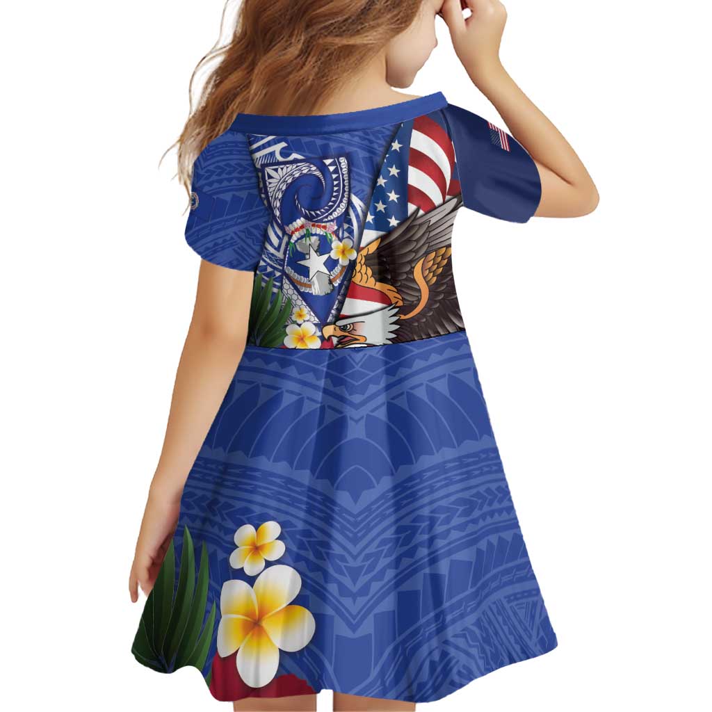 United States and Northern Mariana Islands Family Matching Short Sleeve Bodycon Dress and Hawaiian Shirt USA Flag Eagle CNMI Latte Stone Tropical Flowers LT14 - Polynesian Pride
