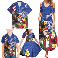 United States and Northern Mariana Islands Family Matching Summer Maxi Dress and Hawaiian Shirt USA Flag Eagle CNMI Latte Stone Tropical Flowers LT14 - Polynesian Pride