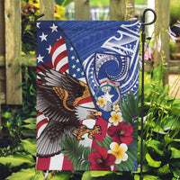 United States and Northern Mariana Islands Garden Flag USA Flag Eagle CNMI Latte Stone Tropical Flowers LT14 Garden Flag Blue - Polynesian Pride