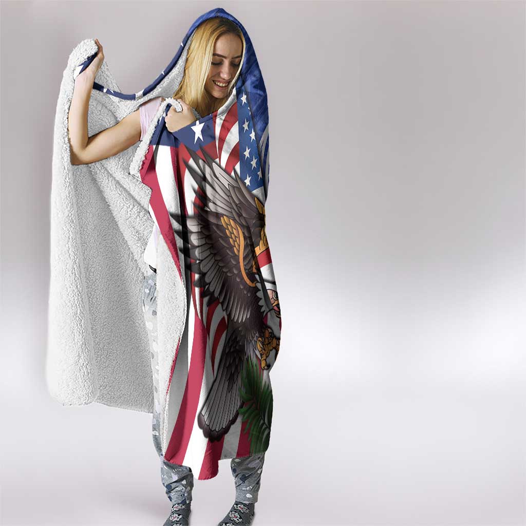 United States and Northern Mariana Islands Hooded Blanket USA Flag Eagle CNMI Latte Stone Tropical Flowers LT14 - Polynesian Pride