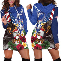 United States and Northern Mariana Islands Hoodie Dress USA Flag Eagle CNMI Latte Stone Tropical Flowers LT14 - Polynesian Pride