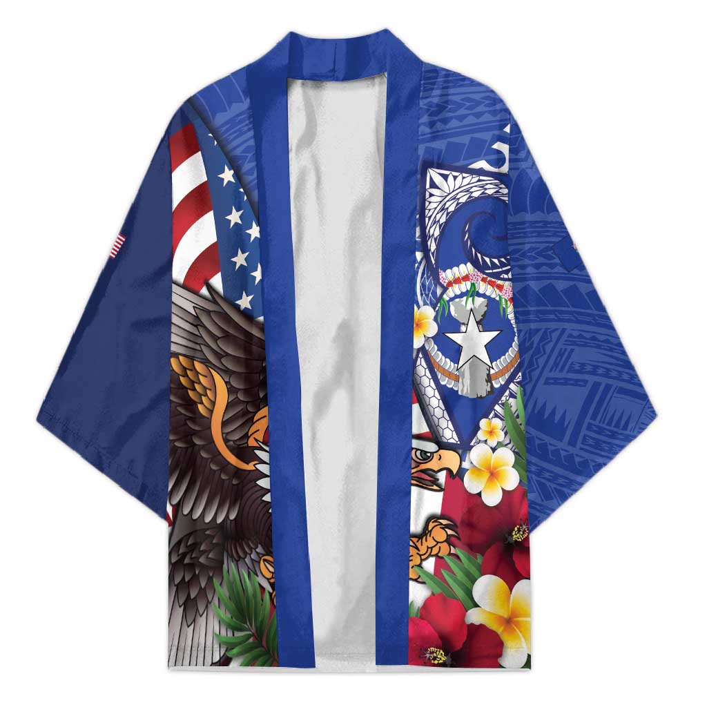 United States and Northern Mariana Islands Kimono USA Flag Eagle CNMI Latte Stone Tropical Flowers