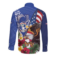 United States and Northern Mariana Islands Long Sleeve Button Shirt USA Flag Eagle CNMI Latte Stone Tropical Flowers LT14 - Polynesian Pride