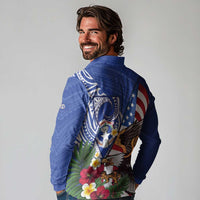 United States and Northern Mariana Islands Long Sleeve Polo Shirt USA Flag Eagle CNMI Latte Stone Tropical Flowers LT14 - Polynesian Pride