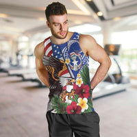 United States and Northern Mariana Islands Men Tank Top USA Flag Eagle CNMI Latte Stone Tropical Flowers LT14 Blue - Polynesian Pride