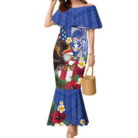 United States and Northern Mariana Islands Mermaid Dress USA Flag Eagle CNMI Latte Stone Tropical Flowers LT14 Women Blue - Polynesian Pride
