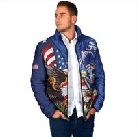 United States and Northern Mariana Islands Padded Jacket USA Flag Eagle CNMI Latte Stone Tropical Flowers LT14 - Polynesian Pride
