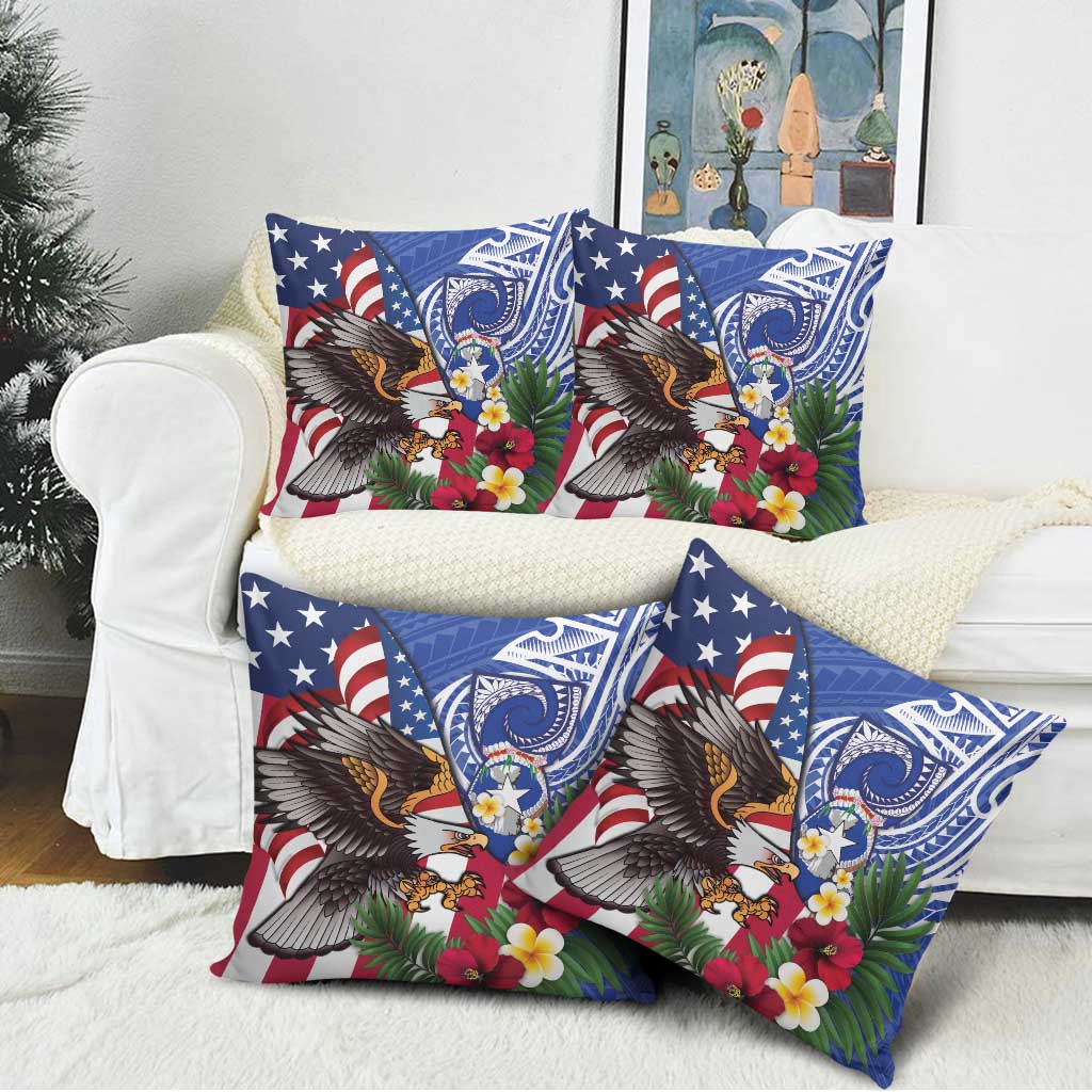 United States and Northern Mariana Islands Pillow Cover USA Flag Eagle CNMI Latte Stone Tropical Flowers LT14 - Polynesian Pride