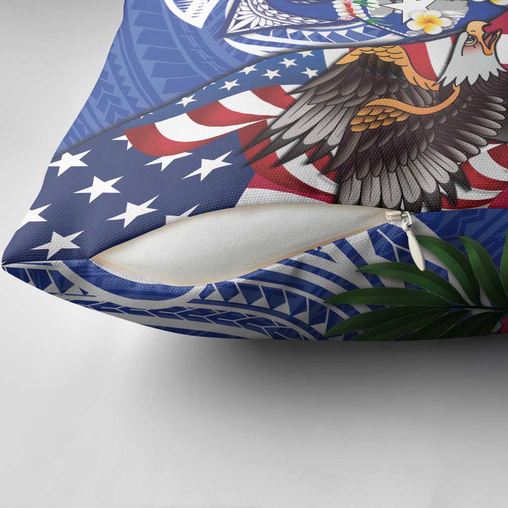 United States and Northern Mariana Islands Pillow Cover USA Flag Eagle CNMI Latte Stone Tropical Flowers LT14 - Polynesian Pride