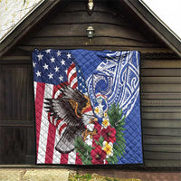 United States and Northern Mariana Islands Quilt USA Flag Eagle CNMI Latte Stone Tropical Flowers LT14 - Polynesian Pride