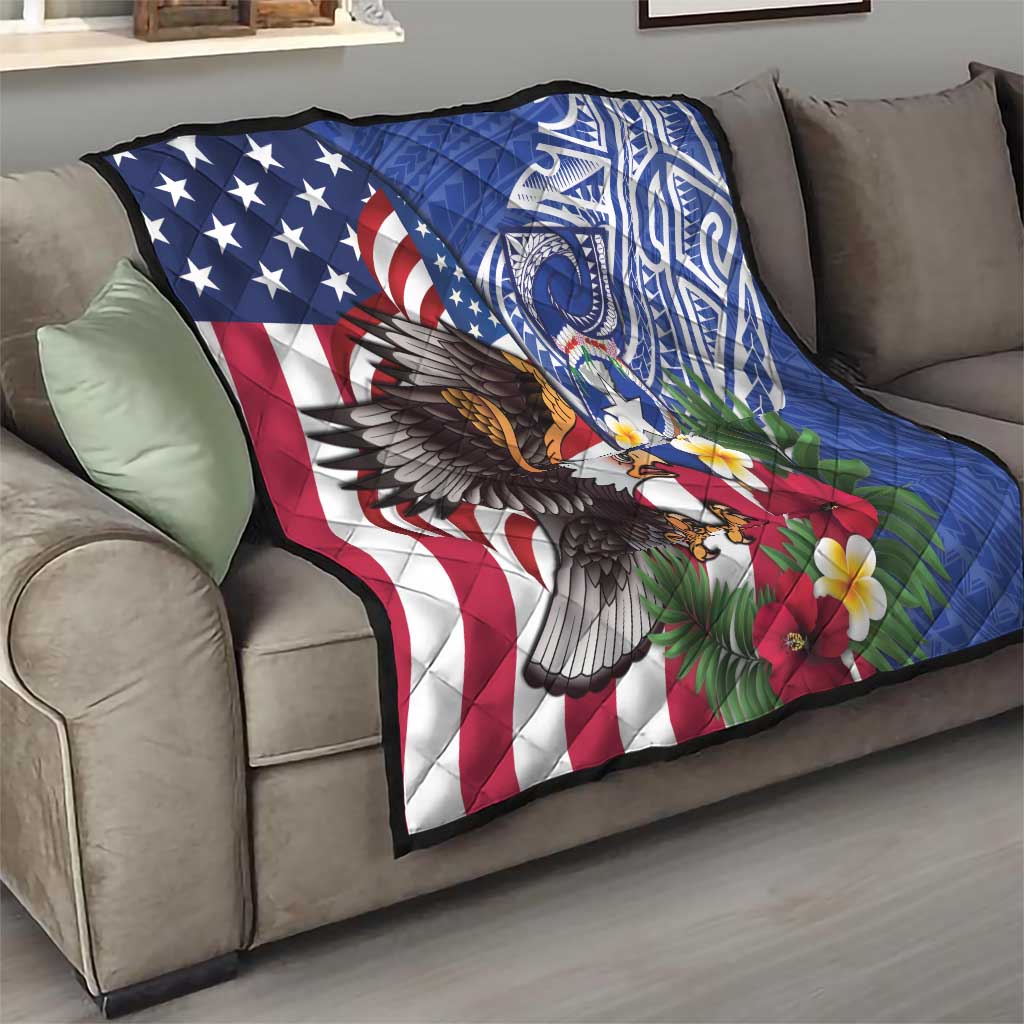 United States and Northern Mariana Islands Quilt USA Flag Eagle CNMI Latte Stone Tropical Flowers LT14 - Polynesian Pride