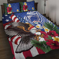 United States and Northern Mariana Islands Quilt Bed Set USA Flag Eagle CNMI Latte Stone Tropical Flowers LT14 Blue - Polynesian Pride