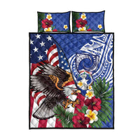 United States and Northern Mariana Islands Quilt Bed Set USA Flag Eagle CNMI Latte Stone Tropical Flowers LT14 - Polynesian Pride