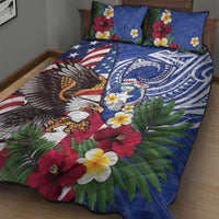 United States and Northern Mariana Islands Quilt Bed Set USA Flag Eagle CNMI Latte Stone Tropical Flowers LT14 - Polynesian Pride