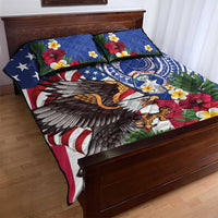 United States and Northern Mariana Islands Quilt Bed Set USA Flag Eagle CNMI Latte Stone Tropical Flowers LT14 - Polynesian Pride