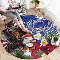 United States and Northern Mariana Islands Round Carpet USA Flag Eagle CNMI Latte Stone Tropical Flowers LT14 - Polynesian Pride