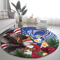 United States and Northern Mariana Islands Round Carpet USA Flag Eagle CNMI Latte Stone Tropical Flowers LT14 - Polynesian Pride