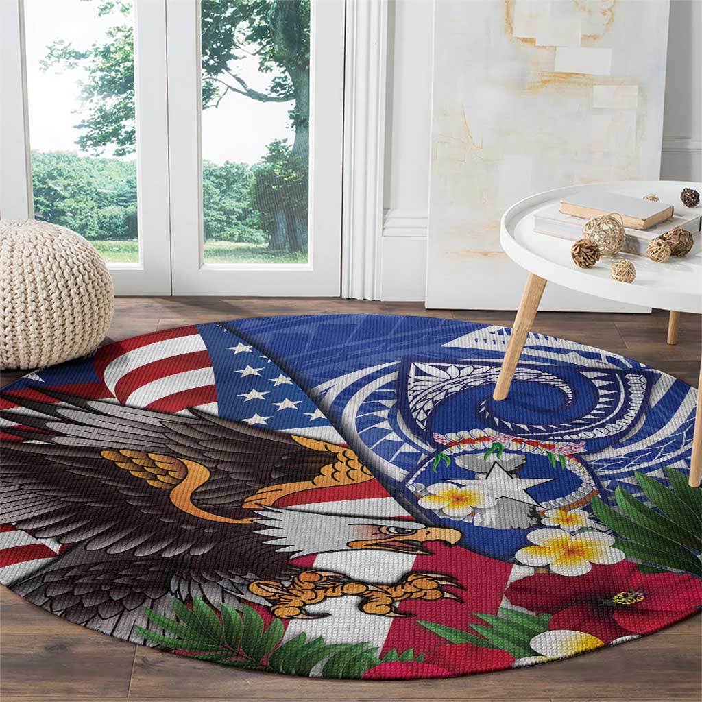 United States and Northern Mariana Islands Round Carpet USA Flag Eagle CNMI Latte Stone Tropical Flowers LT14 - Polynesian Pride