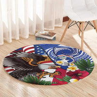 United States and Northern Mariana Islands Round Carpet USA Flag Eagle CNMI Latte Stone Tropical Flowers LT14 - Polynesian Pride