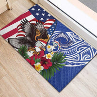 United States and Northern Mariana Islands Rubber Doormat USA Flag Eagle CNMI Latte Stone Tropical Flowers LT14 - Polynesian Pride