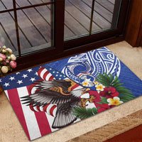 United States and Northern Mariana Islands Rubber Doormat USA Flag Eagle CNMI Latte Stone Tropical Flowers LT14 - Polynesian Pride