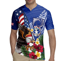 United States and Northern Mariana Islands Rugby Jersey USA Flag Eagle CNMI Latte Stone Tropical Flowers LT14 - Polynesian Pride