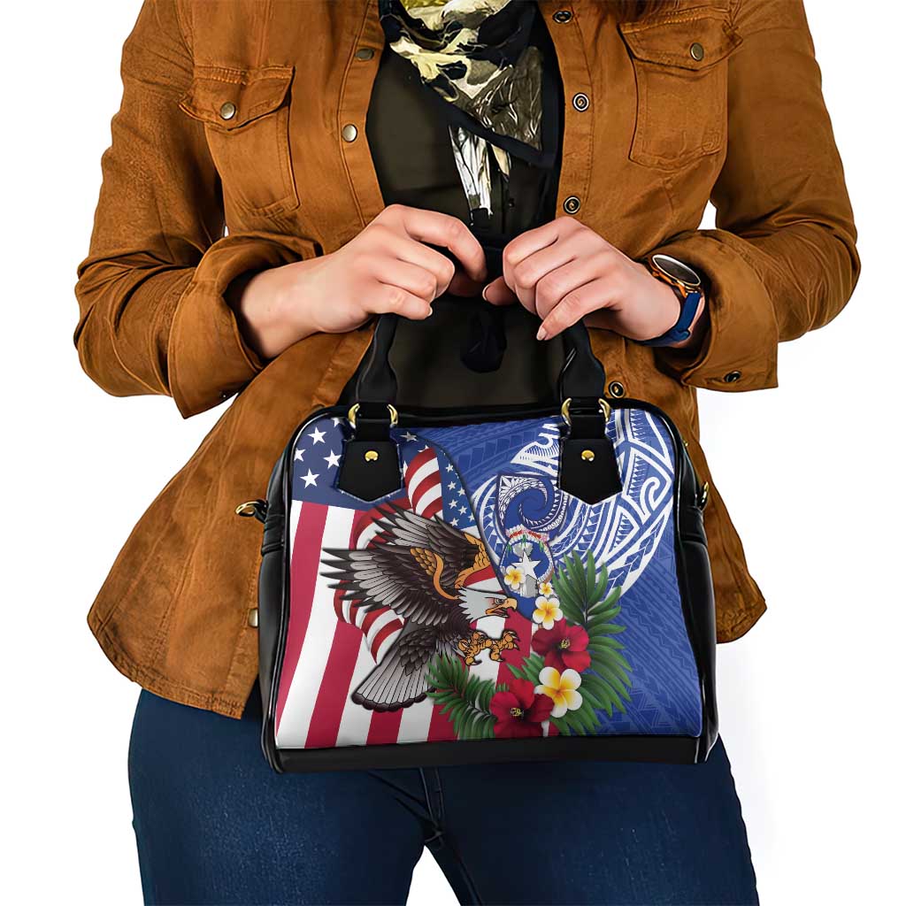 United States and Northern Mariana Islands Shoulder Handbag USA Flag Eagle CNMI Latte Stone Tropical Flowers LT14 - Polynesian Pride