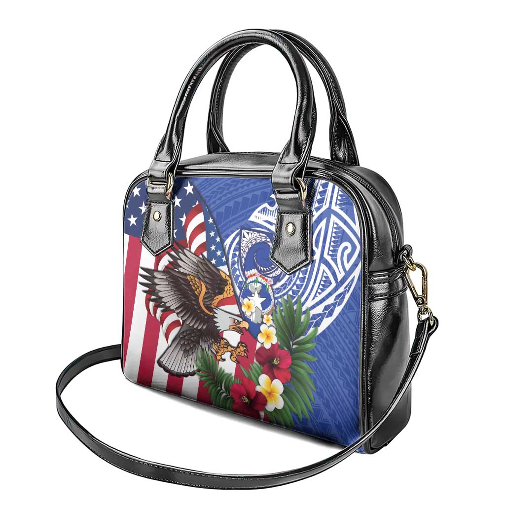 United States and Northern Mariana Islands Shoulder Handbag USA Flag Eagle CNMI Latte Stone Tropical Flowers LT14 - Polynesian Pride