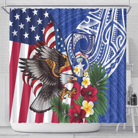 United States and Northern Mariana Islands Shower Curtain USA Flag Eagle CNMI Latte Stone Tropical Flowers LT14 - Polynesian Pride