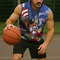 United States and Northern Mariana Islands Sleeveless Zip Hoodie USA Flag Eagle CNMI Latte Stone Tropical Flowers LT14 - Polynesian Pride