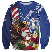 United States and Northern Mariana Islands Sweatshirt USA Flag Eagle CNMI Latte Stone Tropical Flowers LT14 Unisex Blue - Polynesian Pride