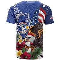 United States and Northern Mariana Islands T Shirt USA Flag Eagle CNMI Latte Stone Tropical Flowers LT14 - Polynesian Pride