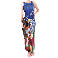 United States and Northern Mariana Islands Tank Maxi Dress USA Flag Eagle CNMI Latte Stone Tropical Flowers LT14 Women Blue - Polynesian Pride