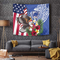United States and Northern Mariana Islands Tapestry USA Flag Eagle CNMI Latte Stone Tropical Flowers