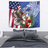 United States and Northern Mariana Islands Tapestry USA Flag Eagle CNMI Latte Stone Tropical Flowers