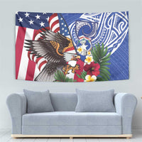 United States and Northern Mariana Islands Tapestry USA Flag Eagle CNMI Latte Stone Tropical Flowers