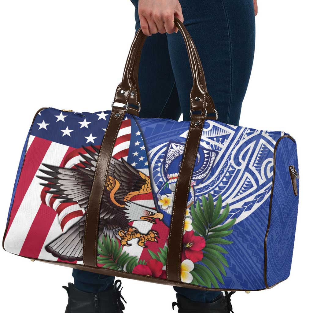 United States and Northern Mariana Islands Travel Bag USA Flag Eagle CNMI Latte Stone Tropical Flowers LT14 - Polynesian Pride