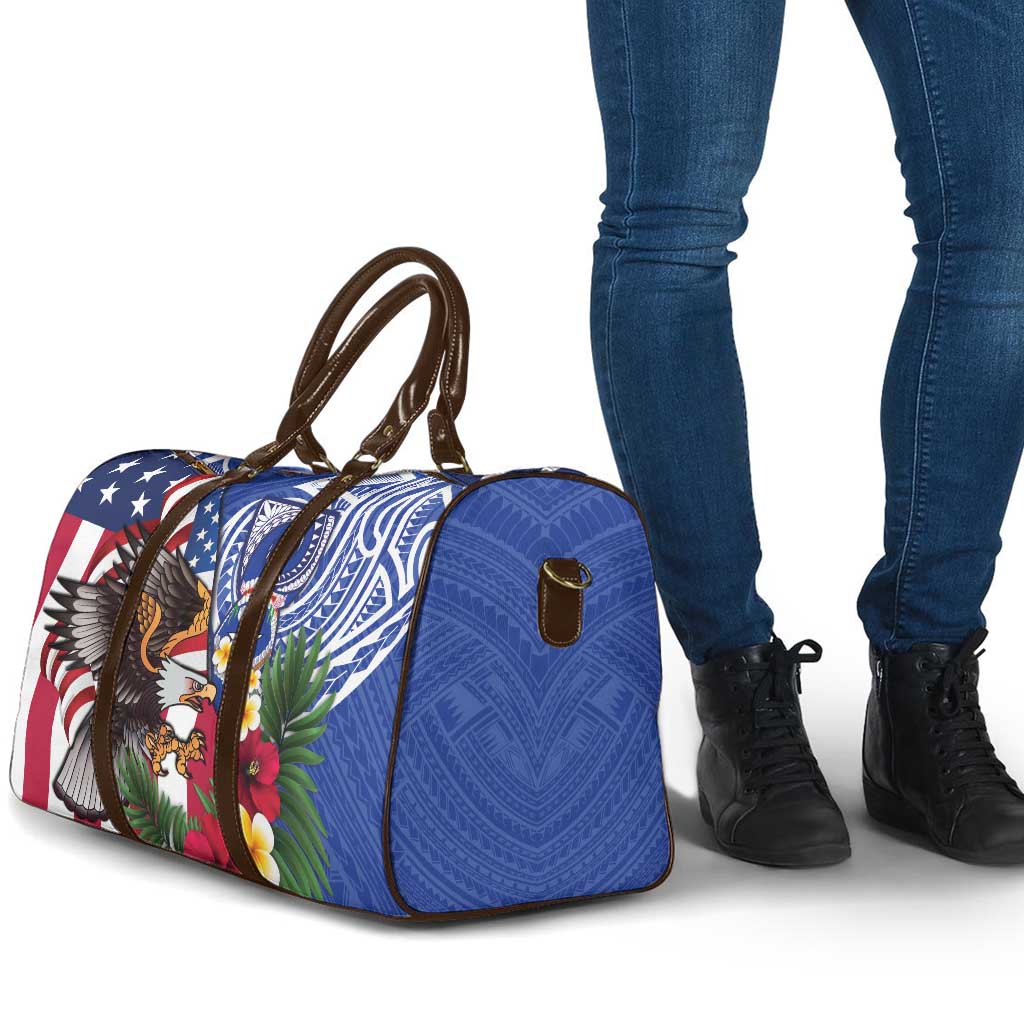 United States and Northern Mariana Islands Travel Bag USA Flag Eagle CNMI Latte Stone Tropical Flowers LT14 - Polynesian Pride