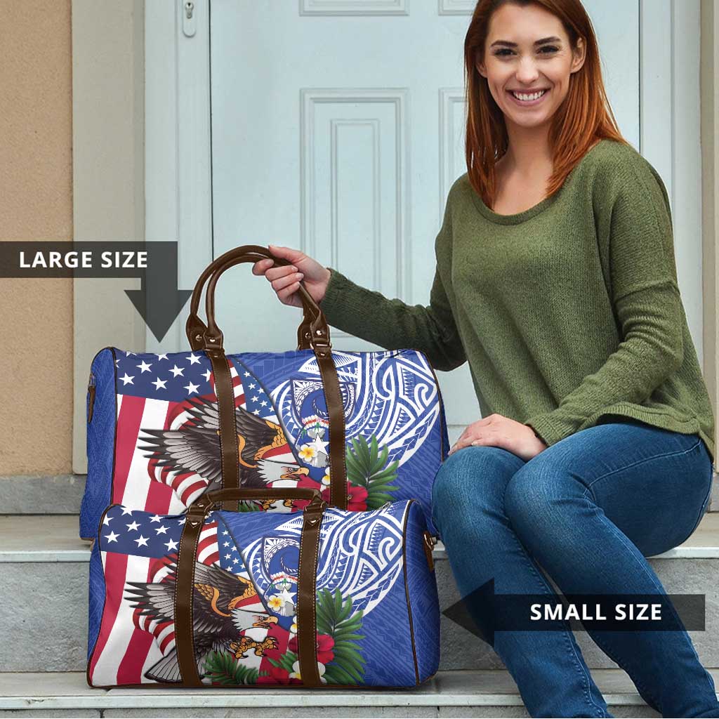 United States and Northern Mariana Islands Travel Bag USA Flag Eagle CNMI Latte Stone Tropical Flowers LT14 - Polynesian Pride