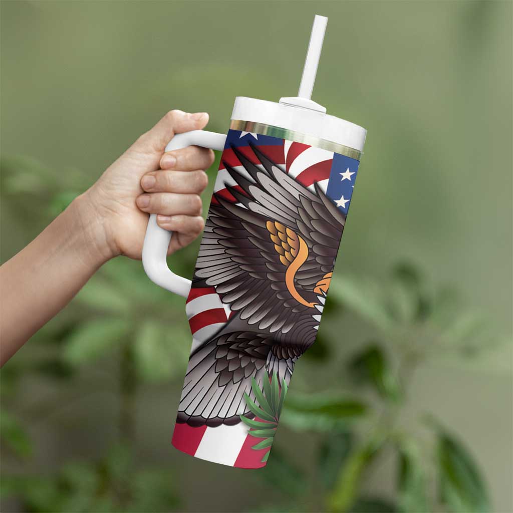 United States and Northern Mariana Islands Tumbler With Handle USA Flag Eagle CNMI Latte Stone Tropical Flowers LT14 - Polynesian Pride